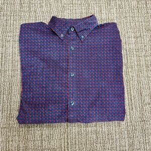 Express Men's Textured Red and Blue Geometric Shirt